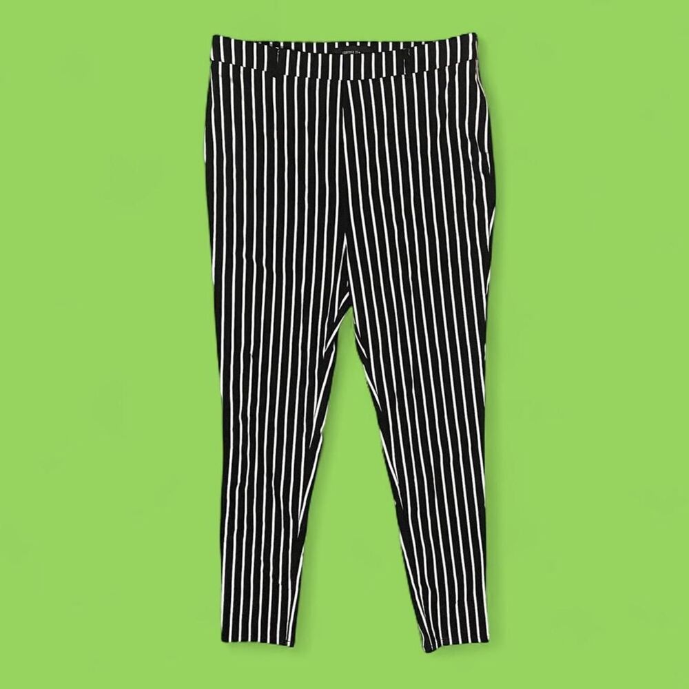 black and white vertical tapered striped pants